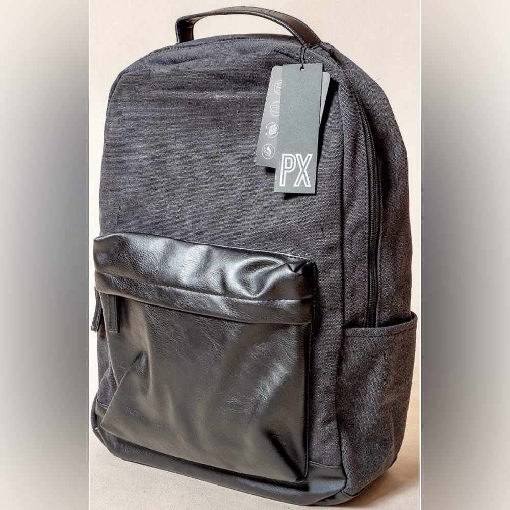 NWT Sleek Black Backpack by PX with Structured Design and Modern Aesthetic